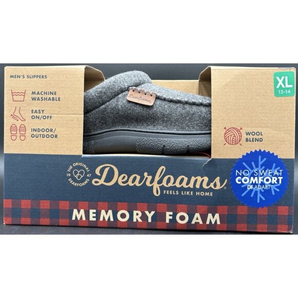 Dearfoams Other - Dearfoams Men's Slippers Memory Foam Charcoal Size XL 13-14 Wool Blend NEW